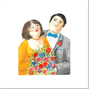 Happy Love Couple Together with Flowers painting Posters and Art